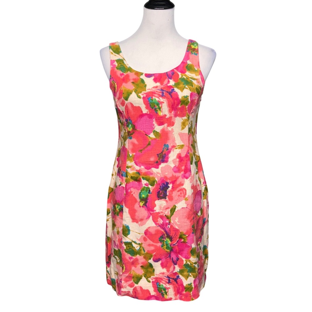 Anthropologie Postmark Blushing Olena Floral Linen Blend Dress Women 2 Pink